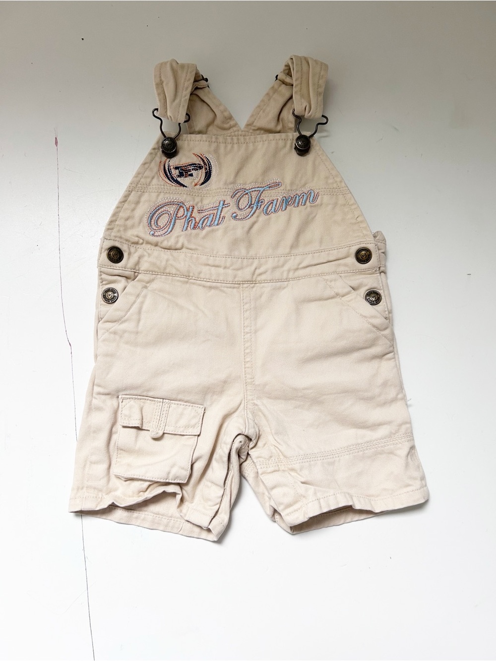 Vintage Y2K Phat Farm Kids Khaki Short Overall Shorts Size 6-9 Months Cotton